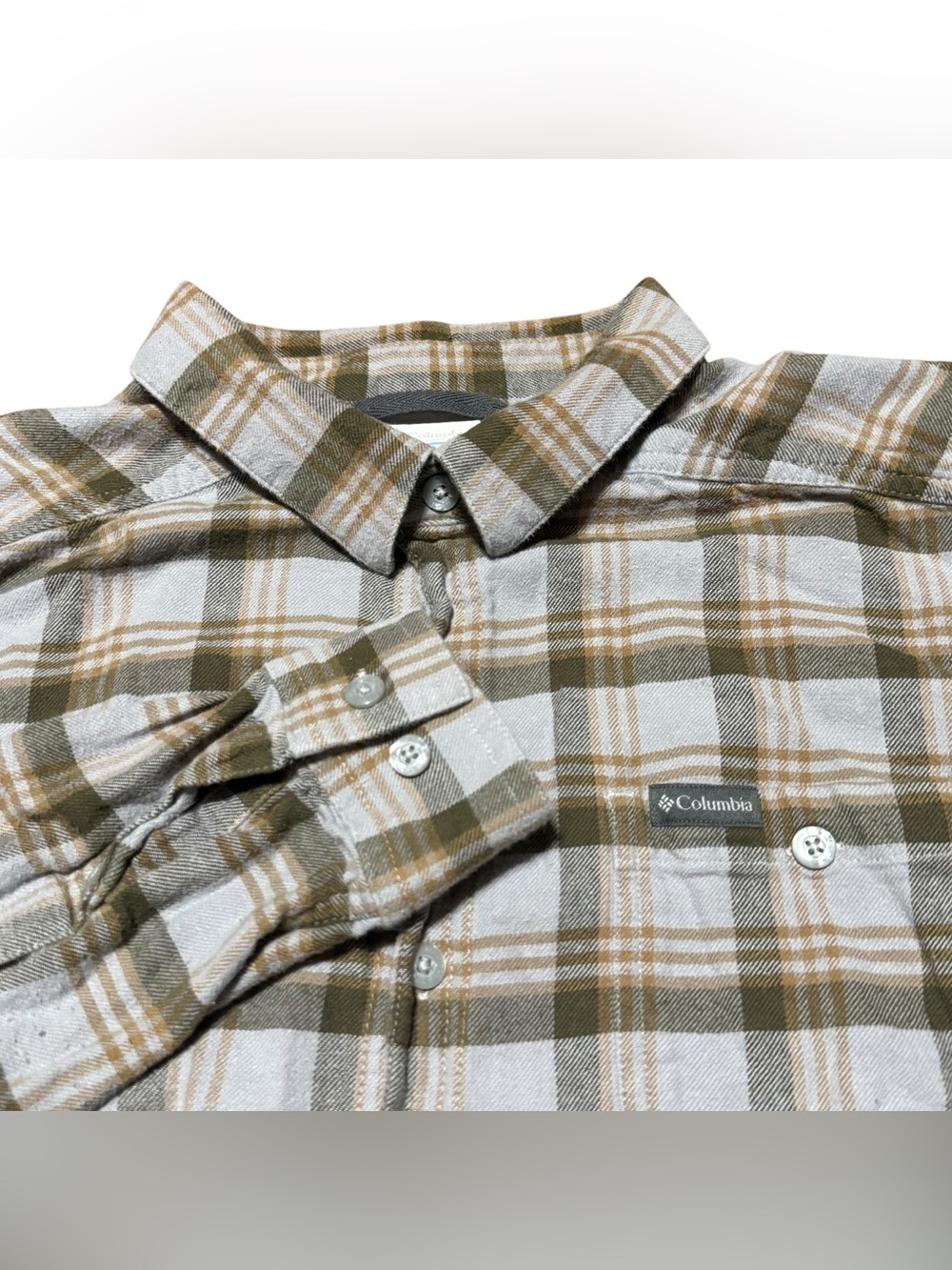 Columbia Shirt Mens XL Gray Brown Plaid Flannel Long Sleeve Button Up Outdoors